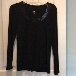 Sequined collar fine knit sweater